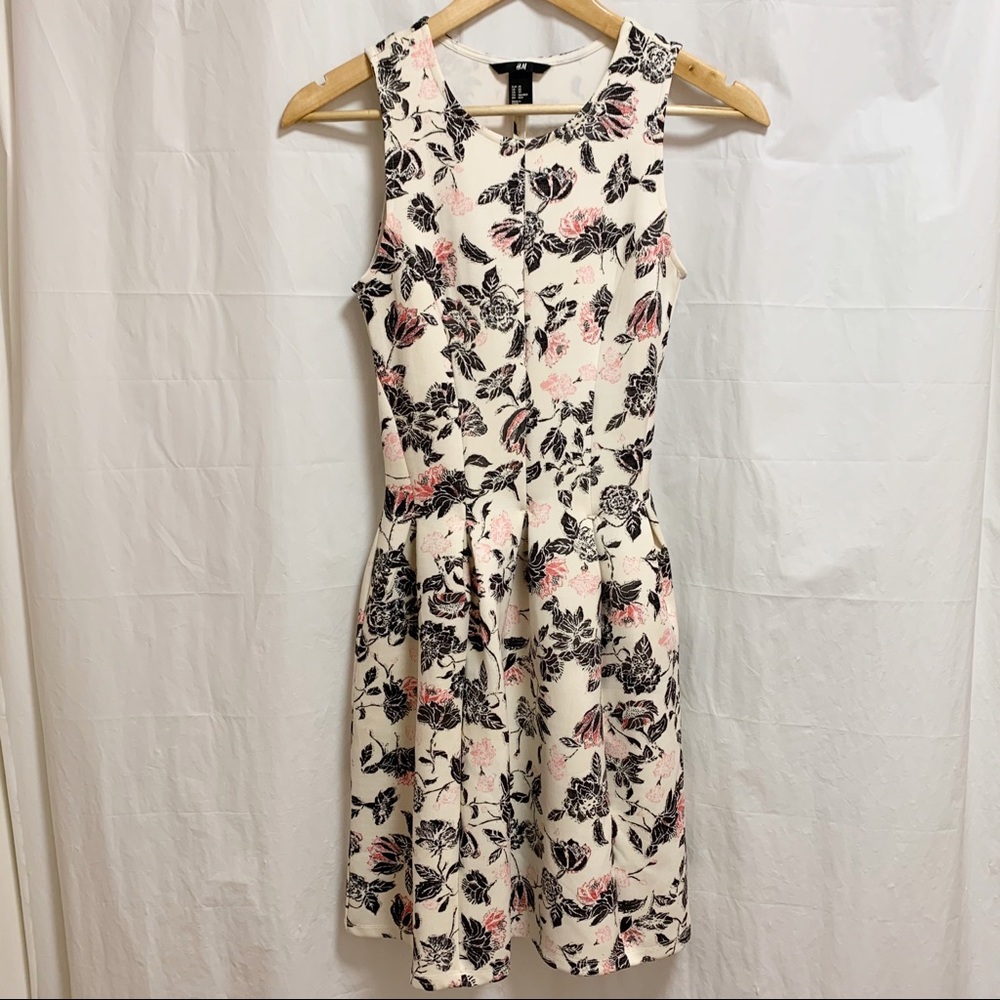 H&M Pink, Black & White Floral Sleeveless Business Dress XS